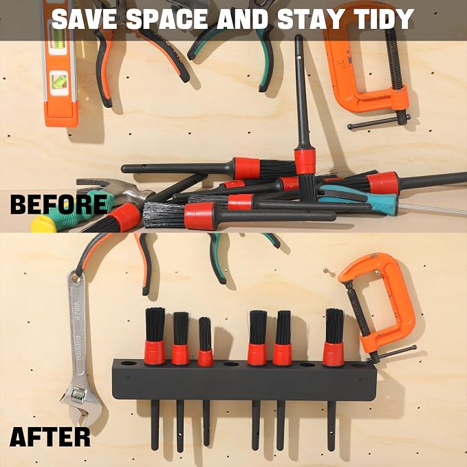 Yaocom 2 Pcs Detailing Organizer 10 Holes Detailing Brush Holder Wall Mounting Rack with Hardware Auto Supplies Car Accessories for Garage Workshop