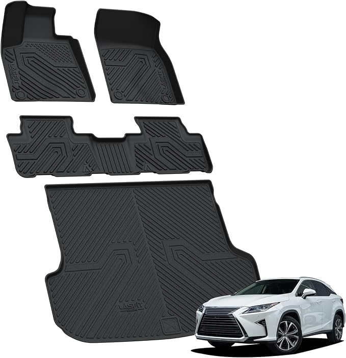 LASFIT Floor Mats&Trunk Mat for Lexus RX 2022 2021 2020 2019 2018 2017 2016 RX350 RX450h(Not Fit 2018-2022 Lexus RX L), All Weather Floor Liners Custom Fit TPE Cargo Mats Front & Rear Mats, Black