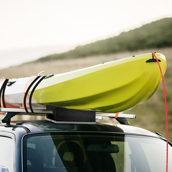 12 Inch Kayak Canoe Roof Carrier Foam Blocks Kit with Straps, Universal Car Top Carrier Pads for Kayak Canoe Surfboard Transport, Soft High Density Foam Roof Rack Replacement