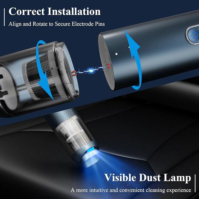 Mini Car Vacuum, 15000PA Strong Suction Cordless with LED Light, 2H Quick QC 3.0 Fast Charging Up to 30 Mins Runtime, Portable Small Vacuum for Car, Home, Office, Corners