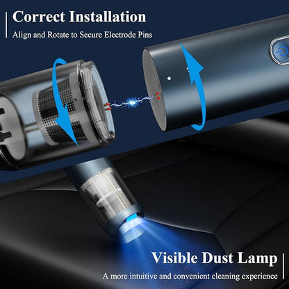 Mini Car Vacuum, 15000PA Strong Suction Cordless with LED Light, 2H Quick QC 3.0 Fast Charging Up to 30 Mins Runtime, Portable Small Vacuum for Car, Home, Office, Corners