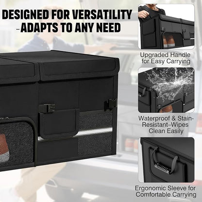 Foldable Car Trunk Organizer with Multi-Compartment – Expandable 30-60L Storage Bin, Side Mesh Pockets, Waterproof 600D Oxford Cloth, Car Accessories for SUV/Truck/Sedan, Grey, 23.6"x13.0"x11.8"