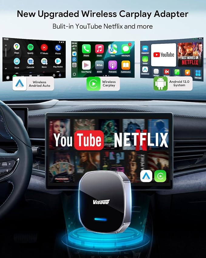 Vehicle Multimedia Magic AI Box Wireless CarPlay Adapter, Converts Wired to Wireless, 5.8GHz Zero Delay WiFi, Plug & Play 3s Auto Connect, Works with iOS 10+ & Android 11+ Devices