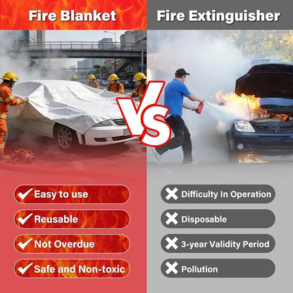 19.6 x 13.1 FT Car Fires Blanket EV Battery Thermal Runaway Cover with Heat‑Resistant Gloves Storage Pouch Oxygen Blocking for Automotive Emergencys & Roadside Safety