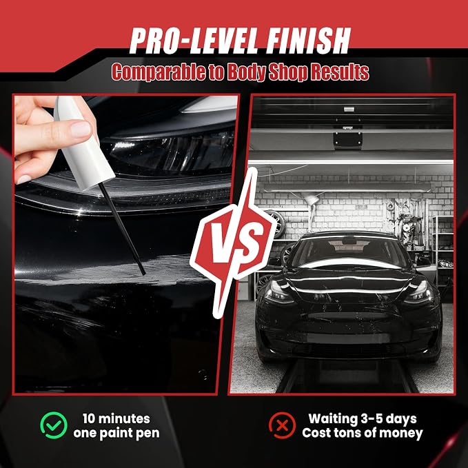 Touch Up Paint for Cars (Solid Black PBSB), Compatible with Tesla Model Y/3/X/S, 0.4 fl oz Color Accurate 2-in-1 Car Paint Scratch Repair Pen, Easy to Use, Fast-Drying, Long-Lasting