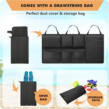 FINPAC Car Trunk Organizer and Storage, Detachable Seat Back Hanging Organizers Storage with Zippers, Large Capacity Car Accessories Interior for Jeeps, SUVs, Vans (Black)