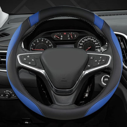 West Llama Customized Auto Car Steering Wheel Cover for Chevy 14.5-15 inches, Steering Wheel Cover for Chevrolet (Black+Blue - Standard Size)