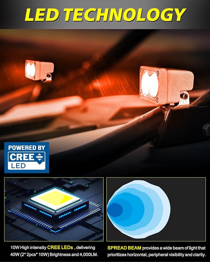 Marine Red LED Lights Waterproof 2Pcs 3 Inch 40W CREE LED Boat Navigation Lights Pods Deck Cabin Courtesy Red Diffused Floodlight for Pontoon Dinghy Kayak Jon Boat Yacht Truck Trailer Camper