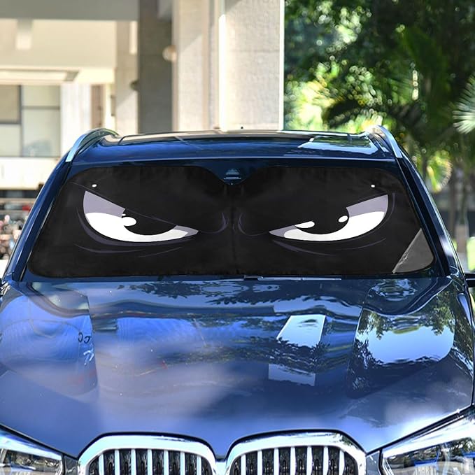 Evil White Eyes Windshield Sun Shade for Car Auto SUV Truck Foldable Front Window Sunshade Sun Visor Protector Block UV Rays Reflect Heat, 55" x 28"