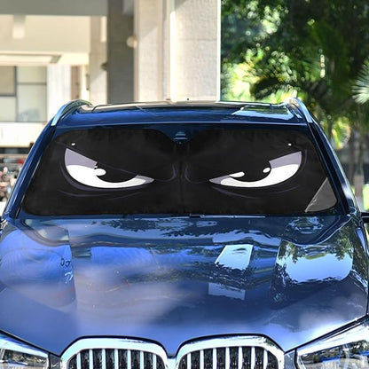 Evil White Eyes Windshield Sun Shade for Car Auto SUV Truck Foldable Front Window Sunshade Sun Visor Protector Block UV Rays Reflect Heat, 55" x 28"