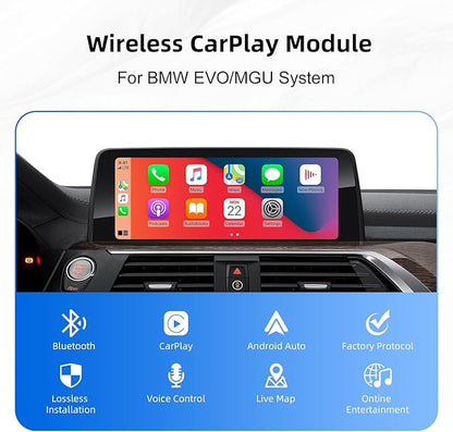 Wireless CarPlay Android Auto Adapter Decoder Retrofit Kit Fits BMW 2017-2018 X1 X2 X3 X4 X5 X6 MINI & 1-5 Series with EVO/MGU System, Supports Mirror Link/Camera/USB Drive/Navigation etc