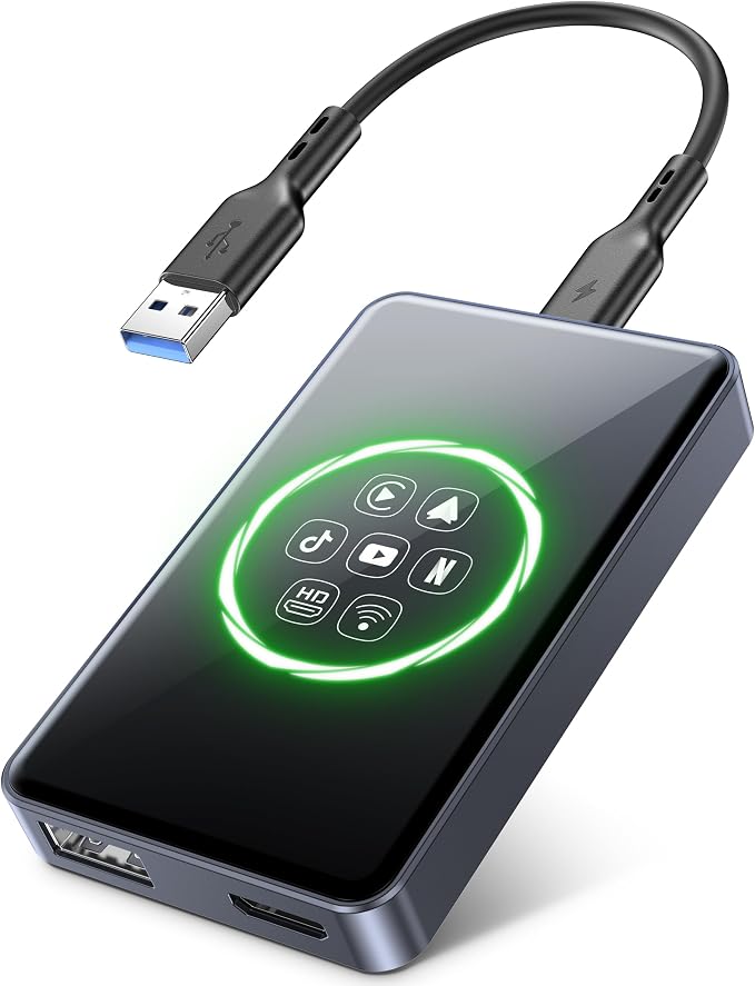 TDT 4-in-1 Wireless CarPlay Adapter& Android Auto Wireless Adapter, Magic Video Box Stream Netflix, YouTube, Disney+，HDMI Output, USB Drive & TF Card Support Upgrade OEM Wired CarPlay (4+32GB)