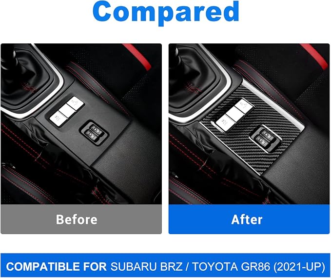 AIRSPEED Hard Carbon Fiber for Toyota GR86 Subaru BRZ 2021 2022 2023 2024 2025 Car Seat Heating Control Button Cover Center Console Interior Trim Accessories, Black, Manual Transmission