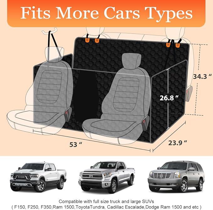 Mancro Waterproof Dog Hammock for Truck, Compatible with F150/RAM, Black | Visible Mesh Window,Great Gift,Storage Pockets,Effortless Cleaning