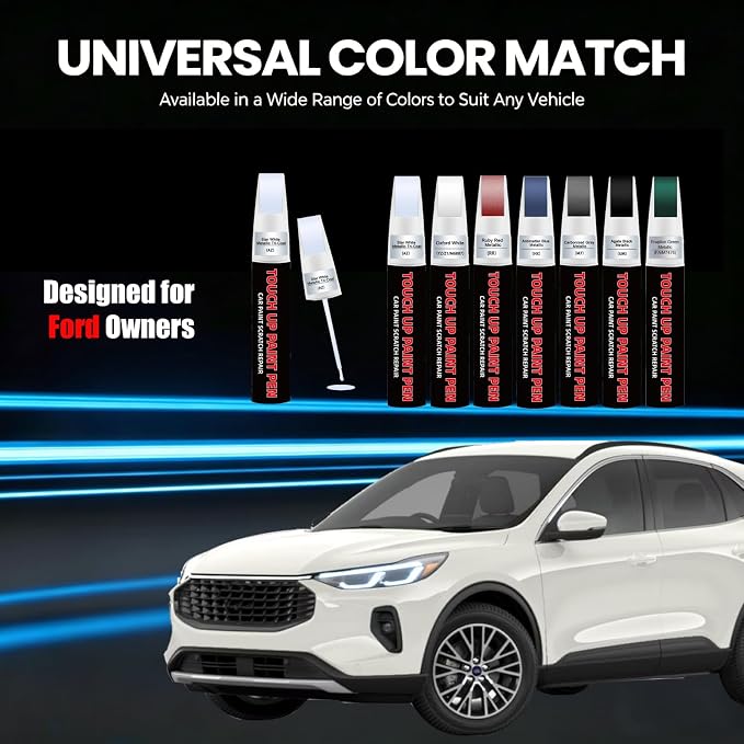 Star White Metallic Tri-Coat(AZ) Car Touch Up Paint for Ford 2-in-1 Car Scratch Repair Pen with Fine Tip&Brush, DIY Color-Code Matched Auto Paint for Rock Chips Door Scratches Paint Nicks Bumper Marks