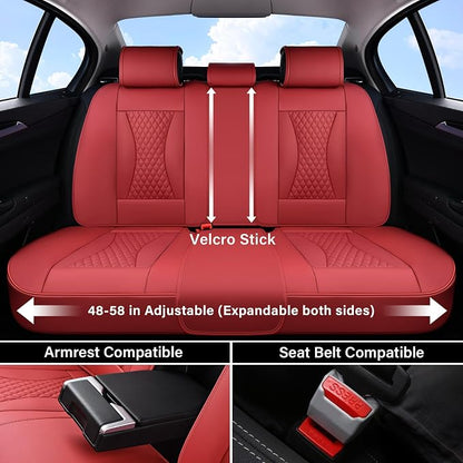 Coverado Waterproof Nappa Leather Car Seat Covers Full Set, Red 5-Seat Car Seat Protector, Front & Rear Cushions Fit for Most Sedans, SUVs, Pick-up Trucks