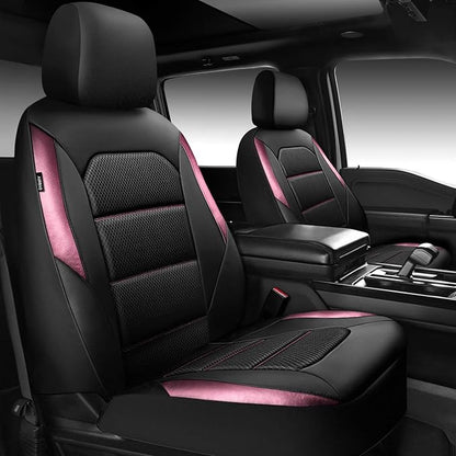 CAR PASS Memory Foam Car Seat Covers,Air Cool Mesh Thick Seat Covers Front Seats,Pink Metal Film Leather Seat Cover for Car,Universal Automotive Comfort for Most Car,Truck,Airbag Compatible,Black Pink