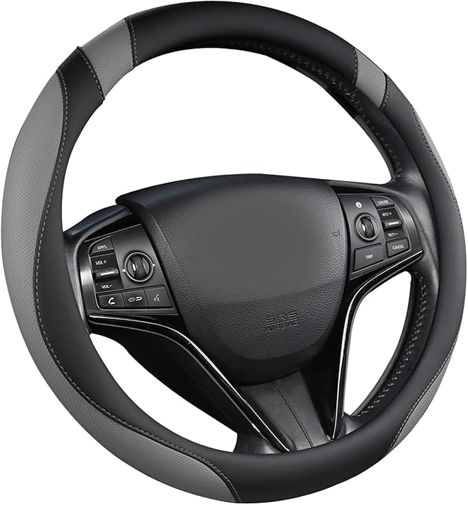West Llama Customized Auto Car Steering Wheel Cover for Honda Accord CR-V HR-V Pilot Odyssey (Black+Gray-Standard Size)
