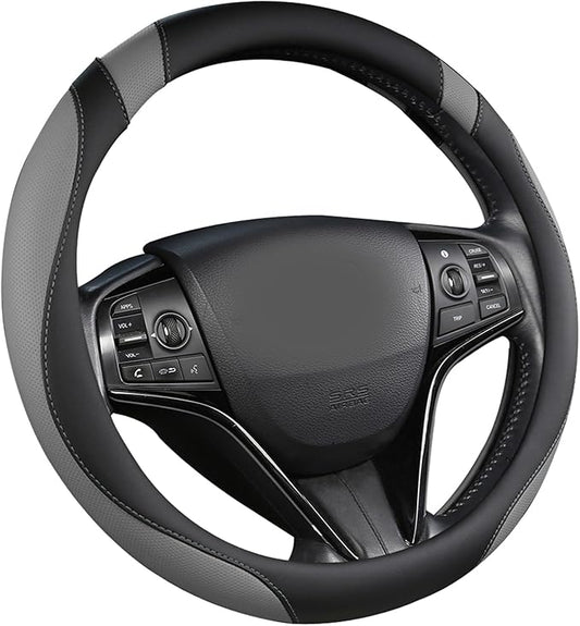 West Llama Customized Auto Car Steering Wheel Cover for Honda Accord CR-V HR-V Pilot Odyssey (Black+Gray-Standard Size)