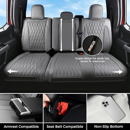 Coverado Leather Rear Seat Covers Fit for Ford F150 F250 F350 F450, Waterproof Ford Truck Rear Seat Covers Fit for 2015-2026 F150 & 2017-2026 F250 F350 F450 (Gray)