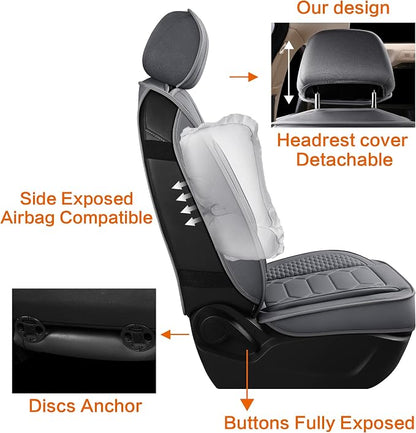 HAIYAOTIMES Leather Car Seat Covers Front Set, Waterproof Faux Leather Seat Covers for Cars, Non-Slip Car Interior Covers Universal Fit for Most Cars Sedans Trucks SUVs, Gray