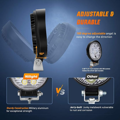 Nilight 4.5 Inch Round 27W Spot LED Work Light Fog Light Waterproof Offroad Driving Led light for Jeep SUV Boat Truck ATV Car, 2 year Warranty (10 pack) (15015S-E)