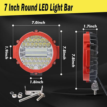 7 Inch Round LED Light Bar Offroad, 201W 15000LM Off Road Driving Work Light Pod, Tractor ATV UTV Cart 4x4 LED Off-Roading Light Pod Fog Trucks Flood Beam Lights (201W 2PC-Red with Wiring)