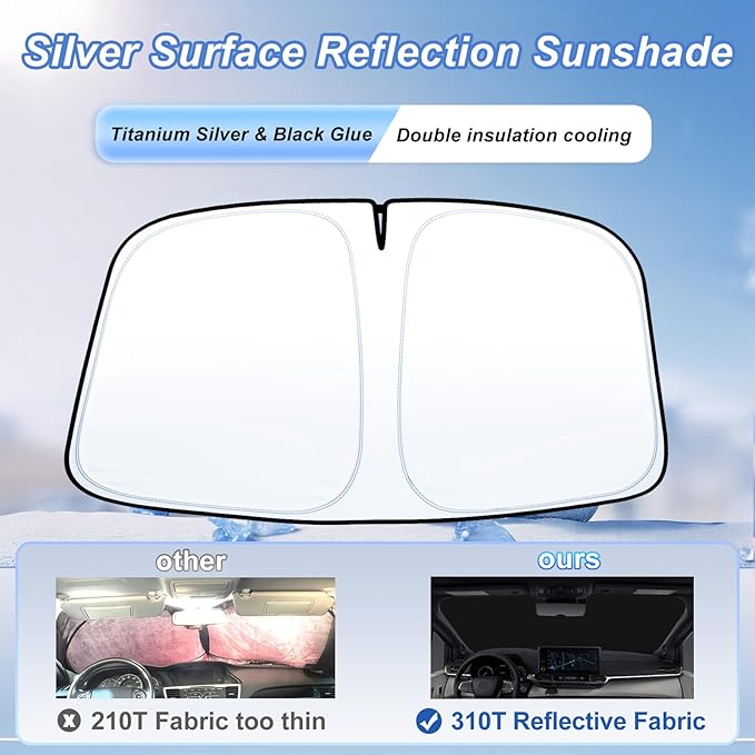 Windshield Sun Shade for 2021-2026 Toyota Sienna Foldable Front Window Sunshade Premium 310T Polyester Block UV Rays and Heat Insulation Protection Keep Vehicle Cool