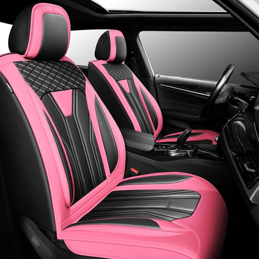Car Seat Covers Fit for Jeep Grand Cherokee 2007-2025 2026 -Full Set Premium Leather, Waterproof & Breathable，All-Weather Seat Cushion Protecto & Airbag Compatible, 2 Front Seat Pink&Black