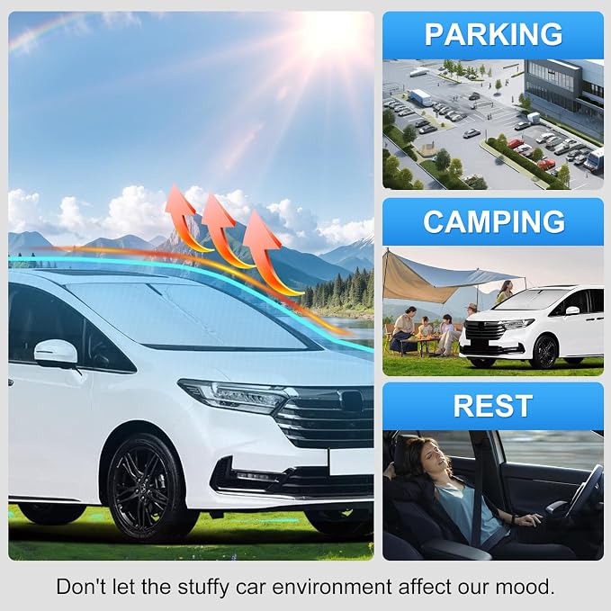 Custom Fit Windshield Sun Shade for Honda Odyssey 2018-2026 | Custom Fit Windshield Cover, Blocks UV Rays, Double-Layer Heat Shield, Durable Frame, Easy Fold & Storage