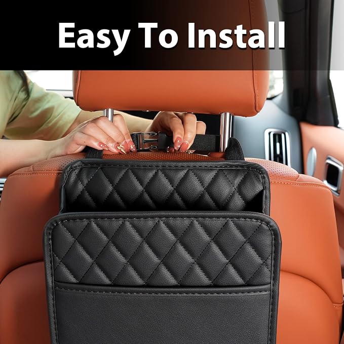 FrgKbTm 2Pack Car Seat Back Hanging Bag Car Document Holder Multi-Pocket Bottle Bag Storage Waterproof Pu Leather Box Organizer Travel Tidy Pouch Pocket Kids