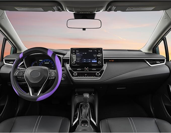 West Llama Customized Auto Car Steering Wheel Cover for Toyota Rav4 Corolla Camry Highlander (Black+Purple-Standard Size)