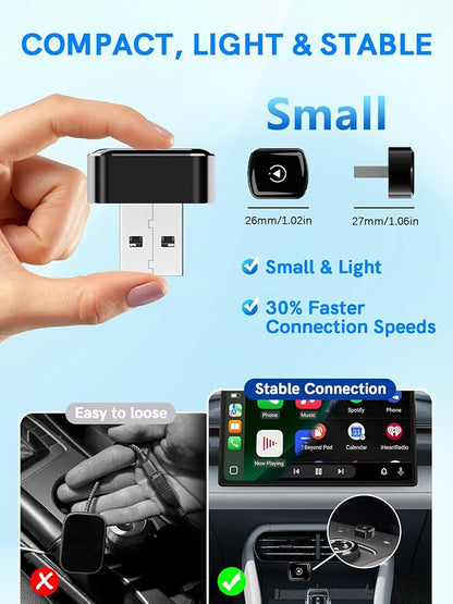 Wireless CarPlay Adapter for Apple iPhone， Mini car Play Android Auto Adapter，Converts Wired to Wireless CarPlay ， Multi-User Plug & Play Dongle No Latency，for iOS 10+&Android 11 (Black)