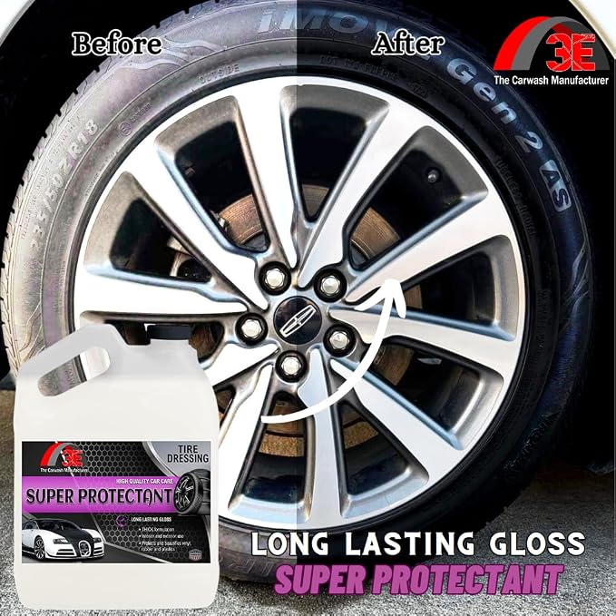 Super Protectant Tire Shine - High Gloss Wipe-On Dressing with Silicone - 1 Gallon - for Tires, Rubber, Vinyl & Plastic - Safe for Cars, Trucks, Motorcycles, RVs & More