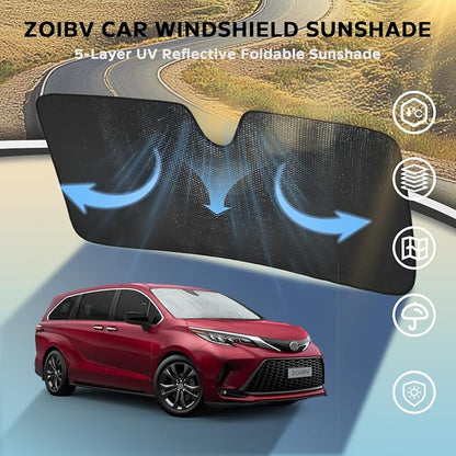 Car Windshield Sun Shade for 2021-2024 2025 2026 Toyota Sienna L LE SE XLE Limited Van Minivan Front Window Sunshade Sun Visor Protection Cover Accessories -5-Layer Bubble Foldable Thicken Block