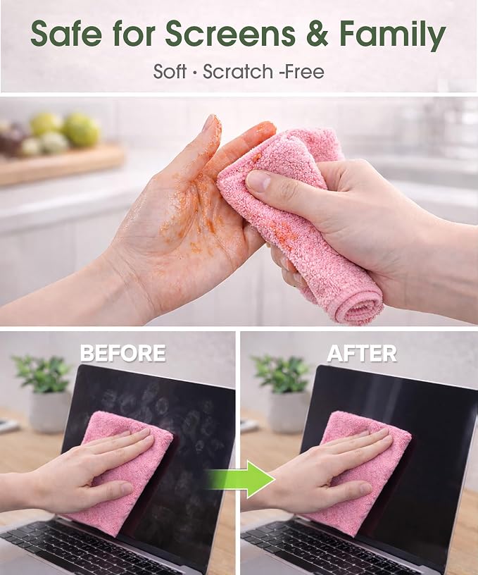 Microfiber Cleaning Cloth Roll - 100 Pack Tear Away Microfiber Paper Towels, Reusable, Washable, Scratch-Free, Kitchen Towels for Car, Home, Kitchen, Glass, Dishes(Pink)