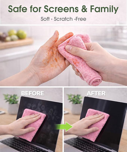 Microfiber Cleaning Cloth Roll - 100 Pack Tear Away Microfiber Paper Towels, Reusable, Washable, Scratch-Free, Kitchen Towels for Car, Home, Kitchen, Glass, Dishes(Pink)