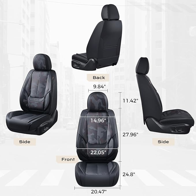 Coverado Seat Covers, Car Seat Covers Front Seats, Leather Seat Covers for Cars, Car Seat Protector Waterproof, Black Car Seat Cushion, Front Carseat Cover Universal Fit for Most Cars Camo