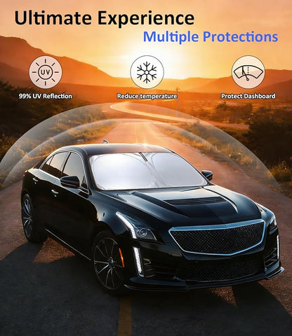 Windshield Sun Shade for Cadillac CTS 2014-2019 Accessories, Car Front Window Shade & Heat Shield Accessories | 240T Sunshade Sun Visor Protector Blocks UV Rays & Keeps Car Cooler
