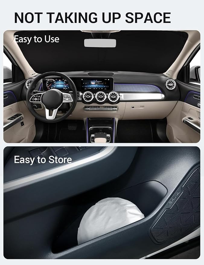 Proadsy 2026 Upgrade Windshield Sun Shade Custom Fit 2020-2025 2026 Mercedes Benz GLB Foldable Front Sunshade Protector Sun Visor Blocks UV Rays Keep Car Cooler