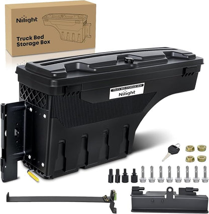 Nilight Truck Bed Tool Box Left Driver Side Truck Toolbox Fit for Chevrolet Silverado GMC Sierra 1500 2500 3500 2007-2018 Swing Case Truck Bed Storage Box w Lockable Lid Waterproof Wheel Well Toolbox