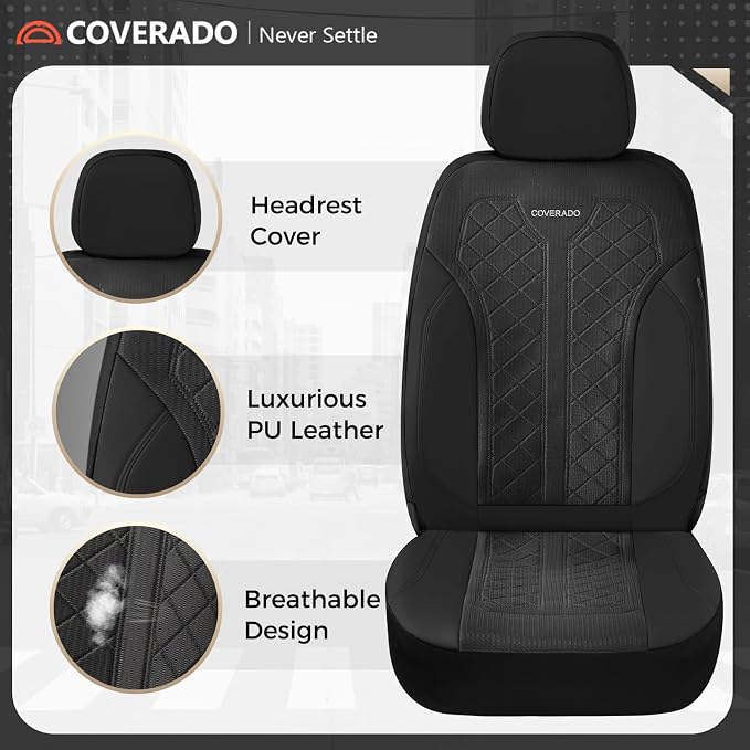 Coverado Black Front Seat Covers, Automotive Seat Covers 2 Seats, Mesh Car Protectors 2-Pack, Auto Seat Covers Spill-Proof Design Universal Fit for SUV, Vans, Sedan, Truck