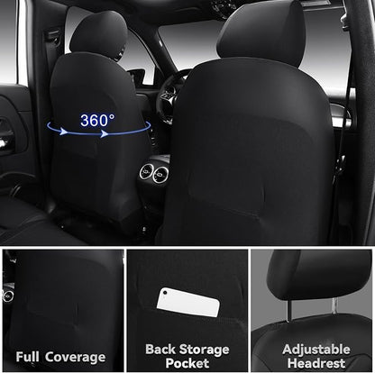 CAR PASS Luxury Nappa Leather Seat Covers Full Set, Water Resistant Faux Leather Seat Covers with Lumbar Support, Comfortable Automotive Seat Covers Universal Fit for SUV Sedan Van Truck, Solid Black