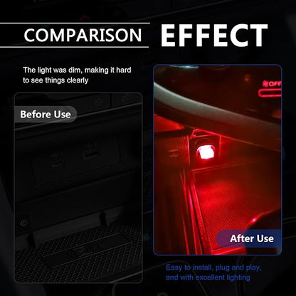 4 PCS USB LED Car Interior Ambient Lighting Kit, Portable Plug-in Atmosphere Lamp Decor Night Light, Universal Vehicle Interior Accessories for Most Cars (Red)