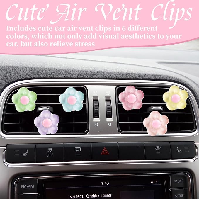 6 PCS Flower Vent Clips For Car, Cute Daisy Car Air Vent Clips, Air Conditioner Outlet Cars Vents Decor, Cars Decorations Accessories (6 Colors)