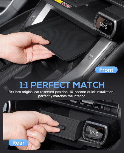 Autorder 2PCS Center Console Organizer Tray for 2026 Toyota RAV4 LE SE XLE Premium XSE Woodland Limited - Under Screen Insert Storage Drawer - Silicone Black