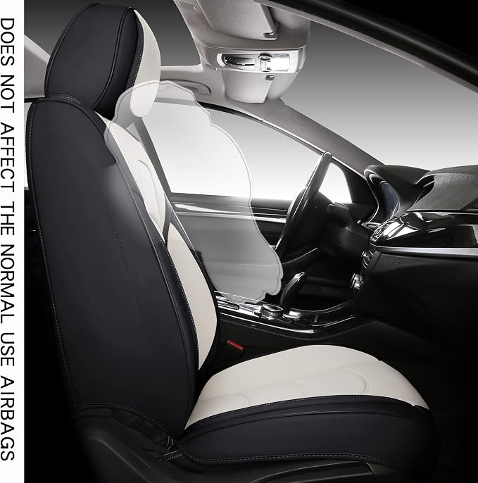 NS YOLO Full Coverage Car Seat Covers Universal Fit for Cars SUVs Pick-up Trucks with Waterproof Leatherette in Automotive Vehicle Interior Accessories (Black and White, Full Set)
