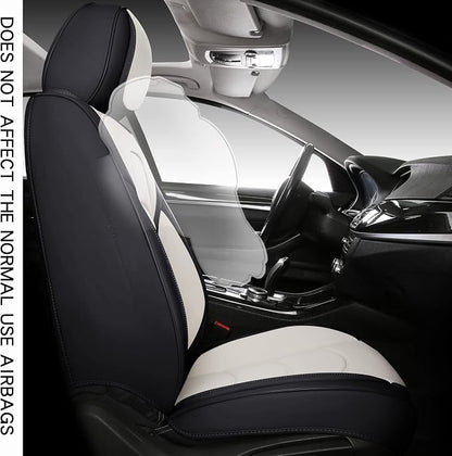 NS YOLO Full Coverage Car Seat Covers Universal Fit for Cars SUVs Pick-up Trucks with Waterproof Leatherette in Automotive Vehicle Interior Accessories (Black and White, Front Pair)