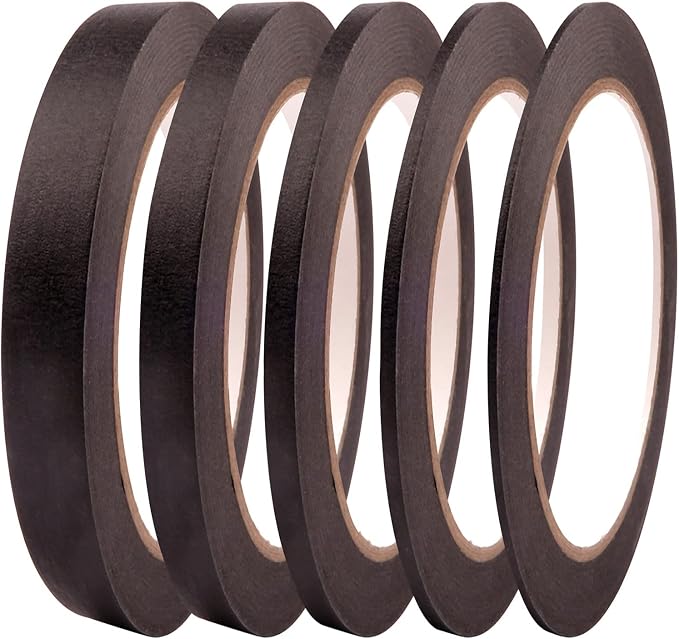 5 Rolls Pinstripe Tape - Masking Tape 1/16", 1/8", 1/4", 1/2", 3/4" - Thin Painters Masking Automotive Tape for DIY, Car, Auto, Paint, Art, Tumblers (Black)