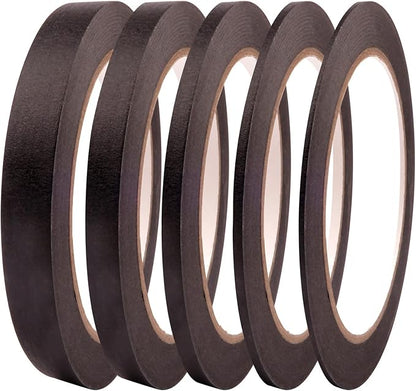 5 Rolls Pinstripe Tape - Masking Tape 1/16", 1/8", 1/4", 1/2", 3/4" - Thin Painters Masking Automotive Tape for DIY, Car, Auto, Paint, Art, Tumblers (Black)
